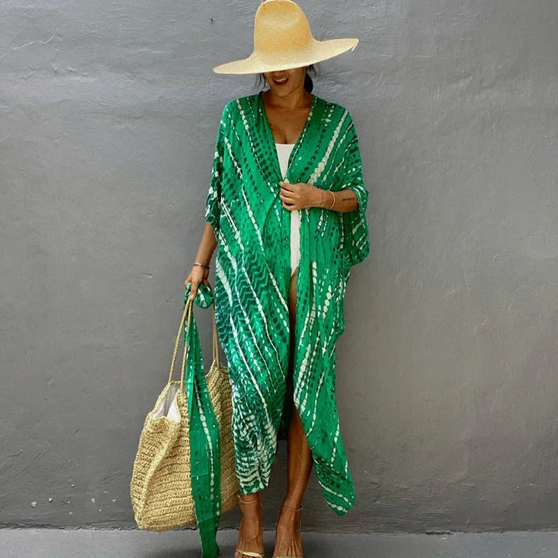 Polyester Ladies Sun Protection Resort Beach Dress Cover Up - VAleG