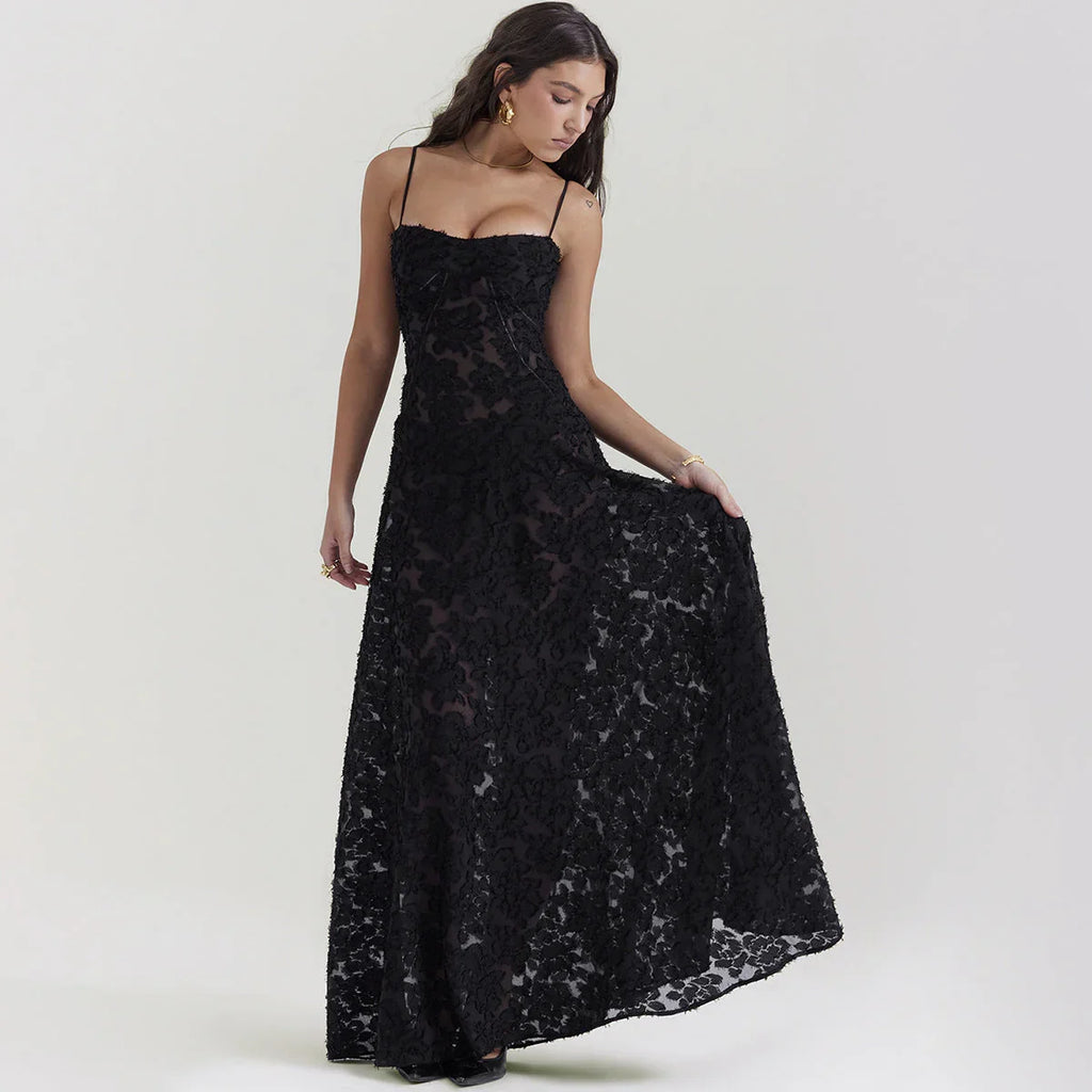 Fashion Suspender Lace Long Dress Summer Strapless Collar Elegant Evening Dresses For Women - VAleG