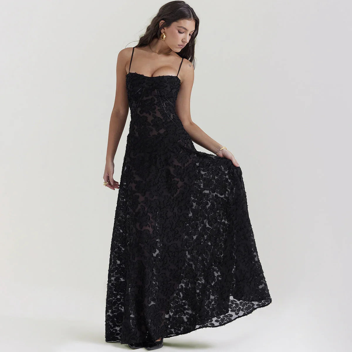 Fashion Suspender Lace Long Dress Summer Strapless Collar Elegant Evening Dresses For Women - VAleG