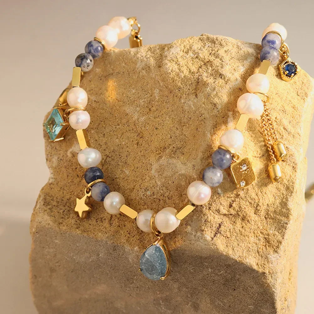 18K Gold-Plated Beaded Charm Necklace - VAleG