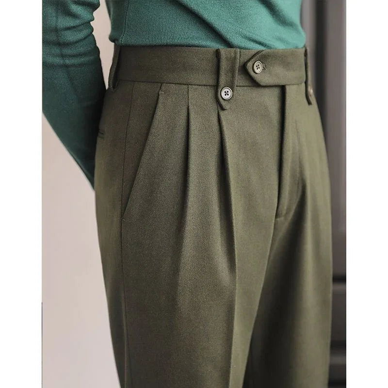 Men's Naples High-waisted Straight Leg Casual Dress Pants Wool Thick - VAleG