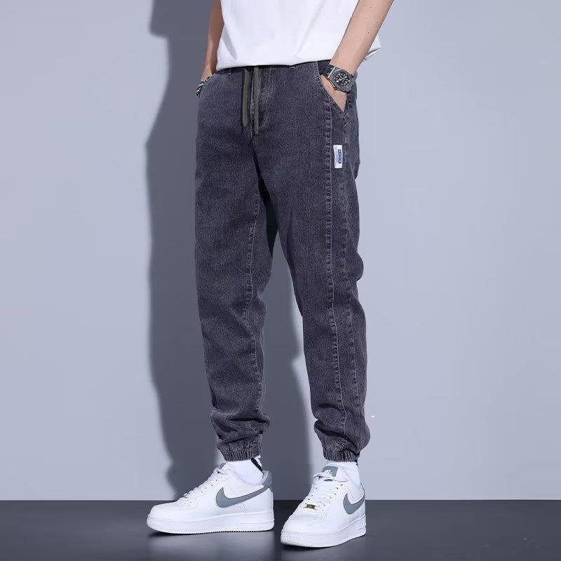 Youth Casual Harem Drawstring Elastic Elastic Beam Foot Type Men's Jeans - VAleG