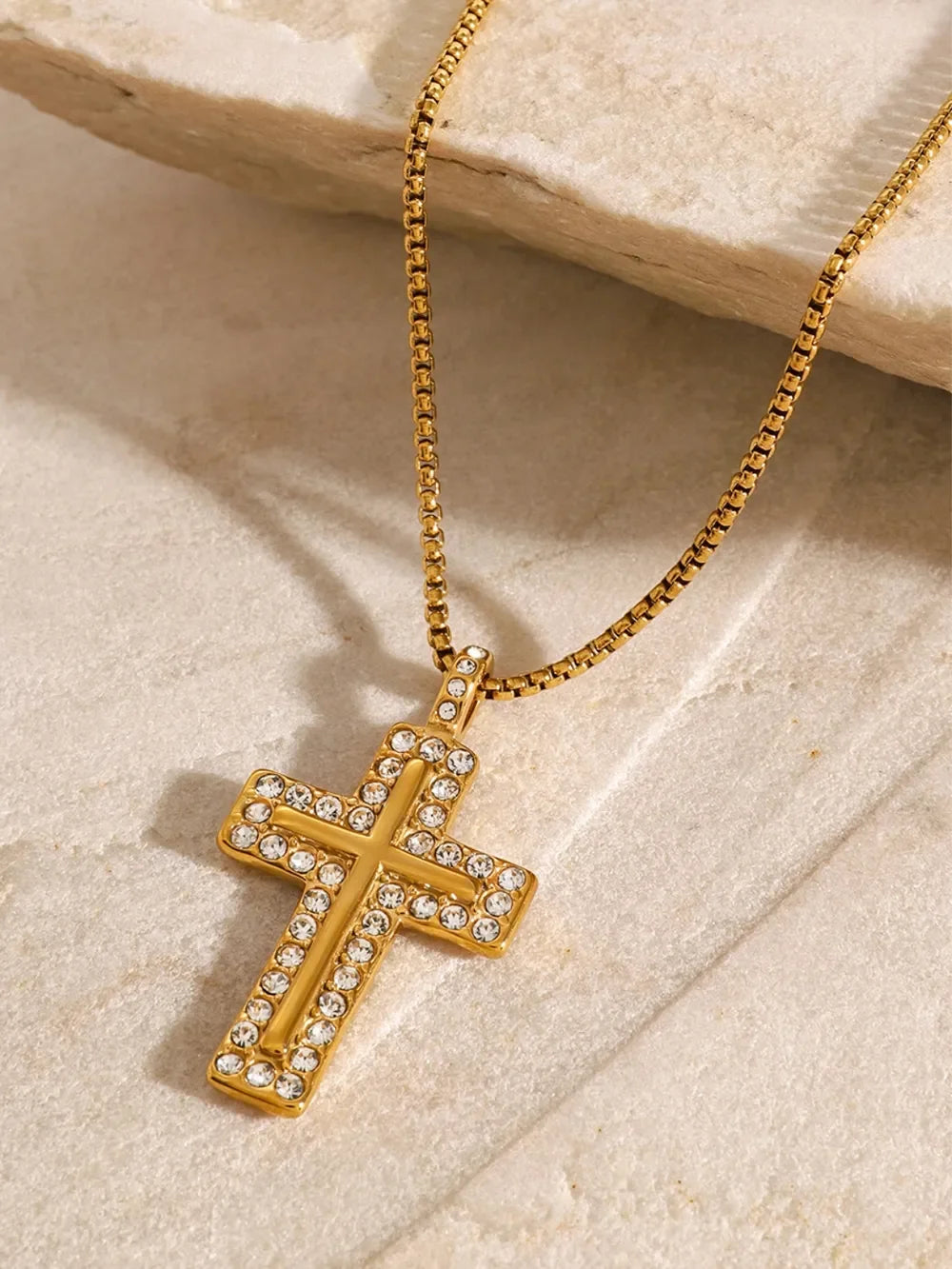 18K Gold-Plated Inlaid Zircon Cross Necklace - VAleG