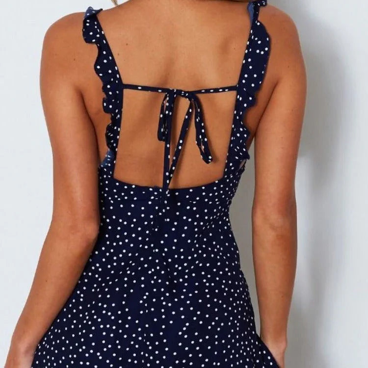 Polka-dot Strappy Dress Women Summer Fashion Beach Sundress - VAleG