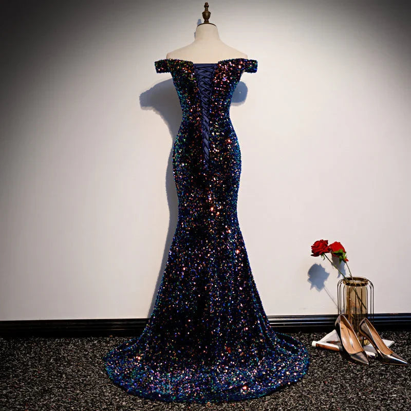 Banquet Long Temperament Fishtail Sequins Dignified Atmosphere Trailing Skirt - VAleG