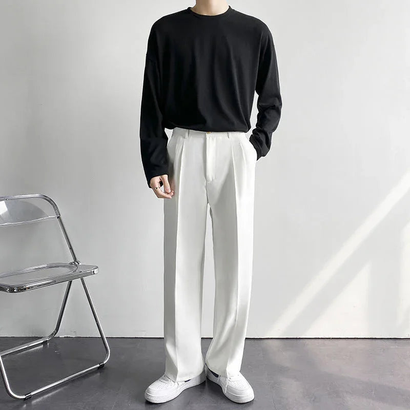 Loose Korean Style Casual White Wide Leg Trousers - VAleG