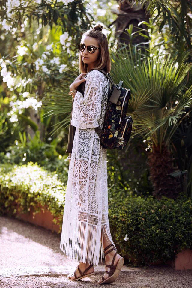 Lace Long Fringe Bikini Beach Blouse - VAleG