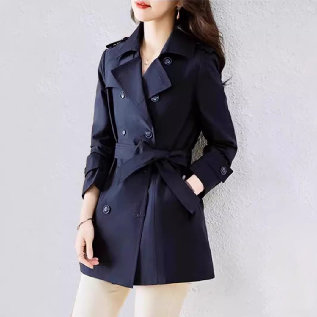 Women's Mid-length Trench Coat Double Breasted Fitted Waist Overcoat - VAleG