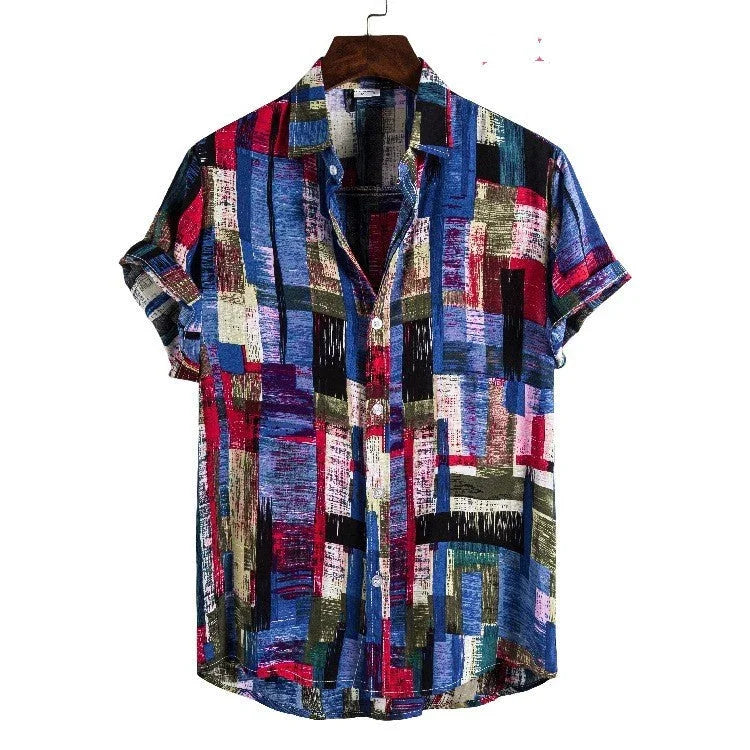 Printed Casual Men's Short-sleeved Shirt Lapel - VAleG
