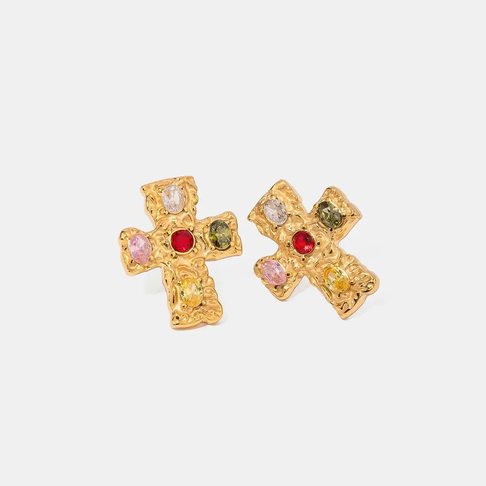 18K Gold-Plated Zircon Cross Earrings - VAleG