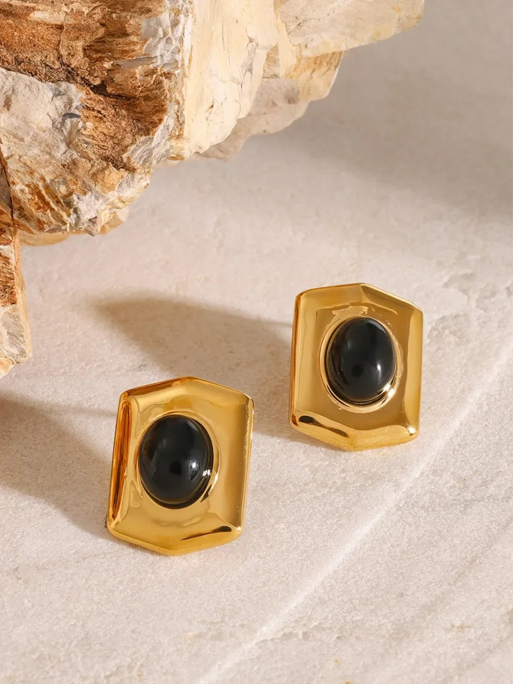 18K Gold-Plated Stainless Steel Agate Earrings - VAleG