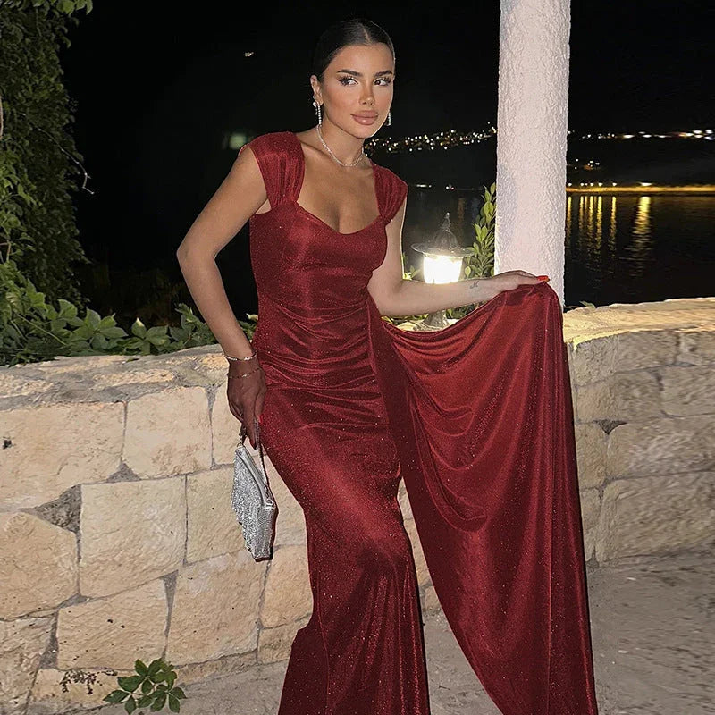 Slim Fit Thin And Glittering Vest Long Dress - VAleG