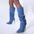 Pointed-toe Stiletto Denim Pile Style Boots For Women - VAleG