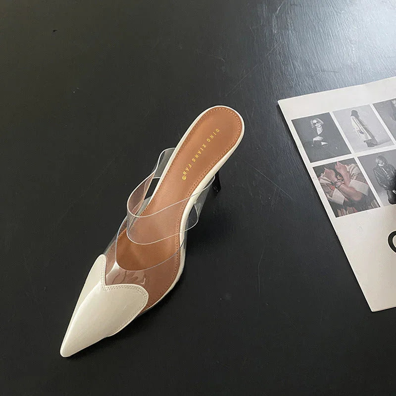 Transparent Love Face Color-blocking Stiletto Heel High Heels - VAleG