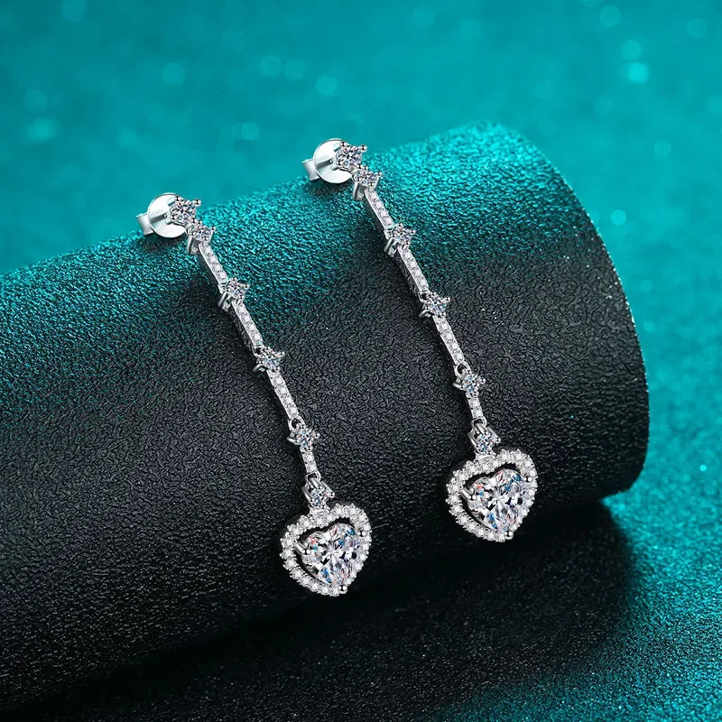 2 Carat Moissanite Zircon 925 Sterling Silver Heart Earrings - VAleG