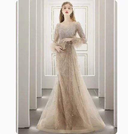 Heavy Industry Nailed Beaded Diamond-encrusted Evening Dress Hostess Long Style - VAleG