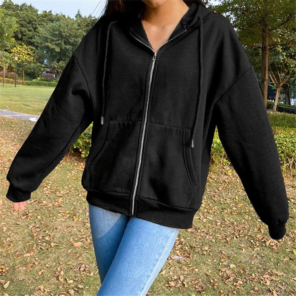 Fashion Women's Loose Street Zip Top - VAleG