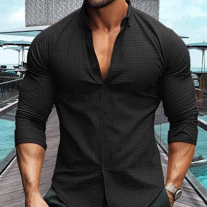 European And American Men's Solid Color Long-sleeved Shirt - VAleG