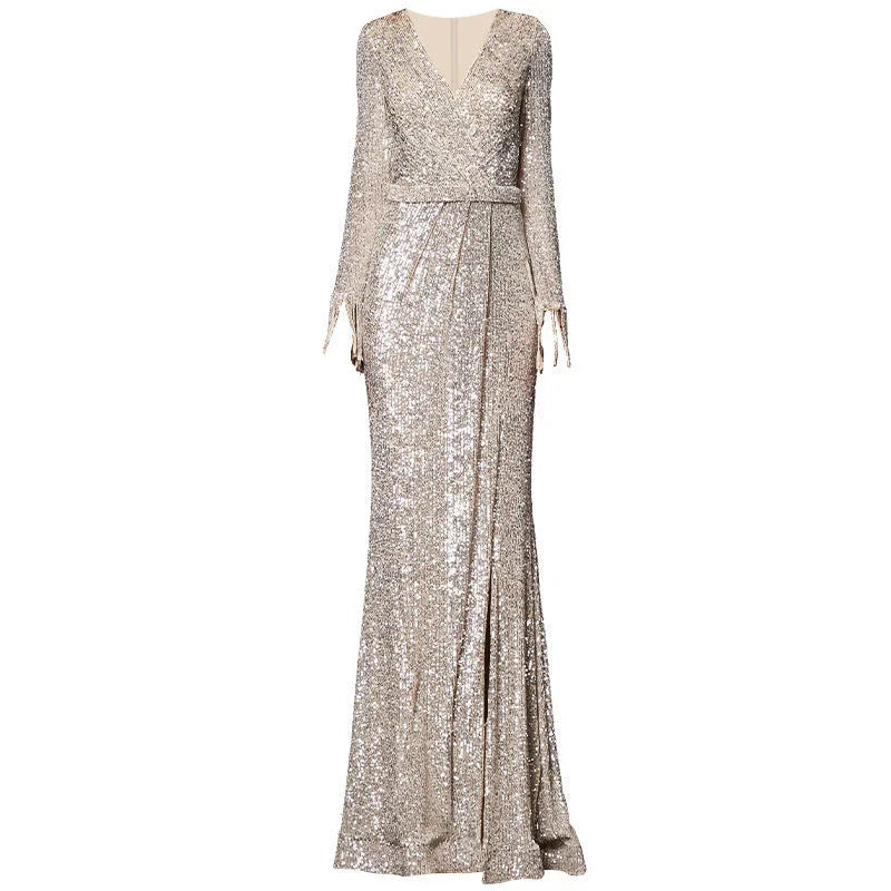Temperament Banquet Ladies Sequined Annual Meeting Host Long Evening Dress - VAleG