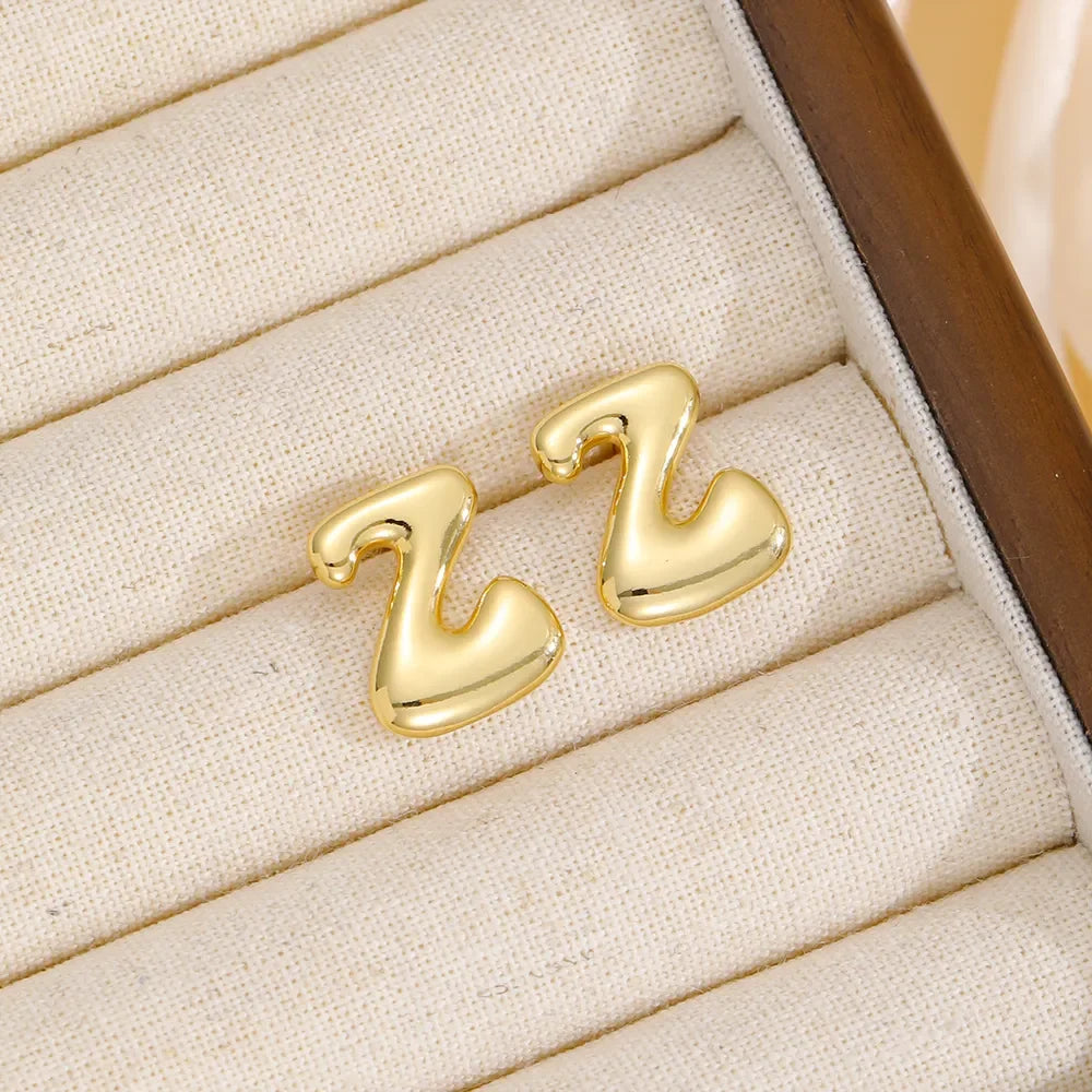 18K Gold-Plated Bubble Letter Stud Earrings - VAleG
