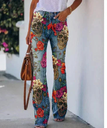 Printed Thin Jeans Large Size Women's Casual Pants - VAleG