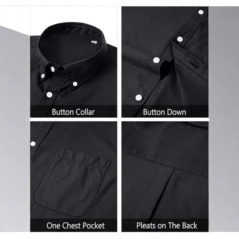 Solid Color Oxford Long Sleeve Button Shirt - VAleG
