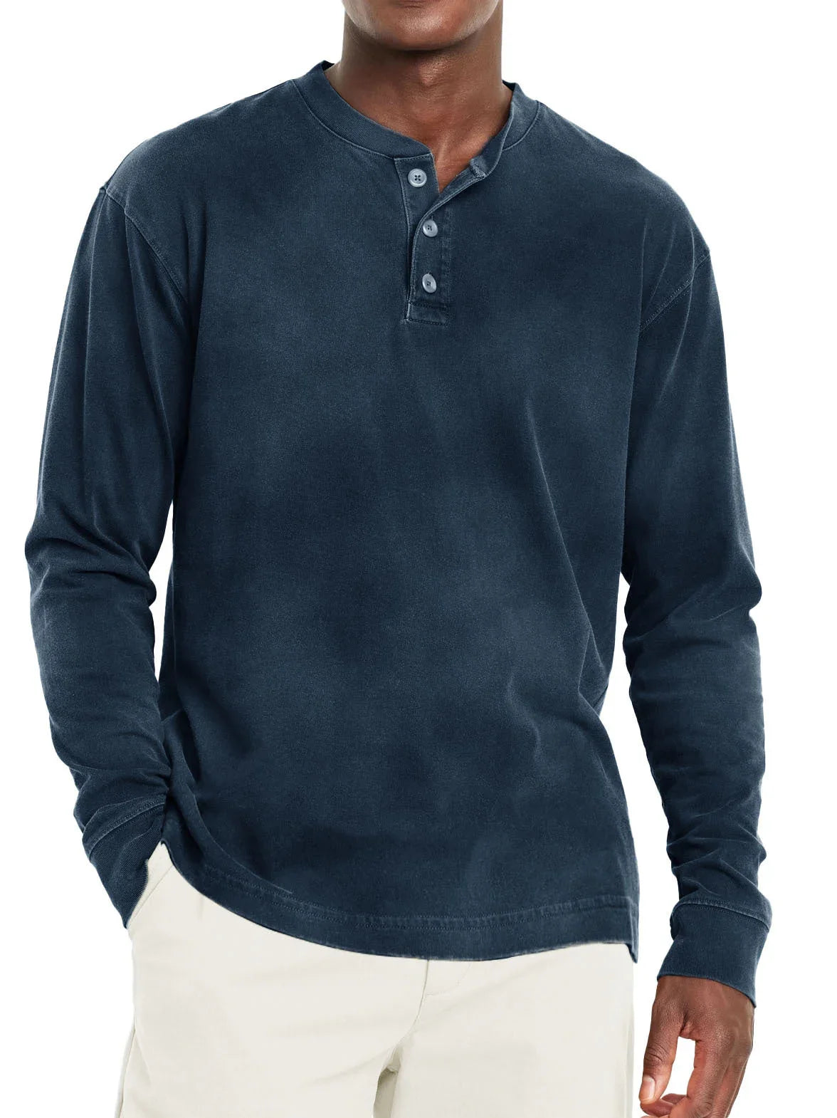 Digital Printing Two-color Henley Shirt 7-button Men's Casual Long Sleeve - VAleG