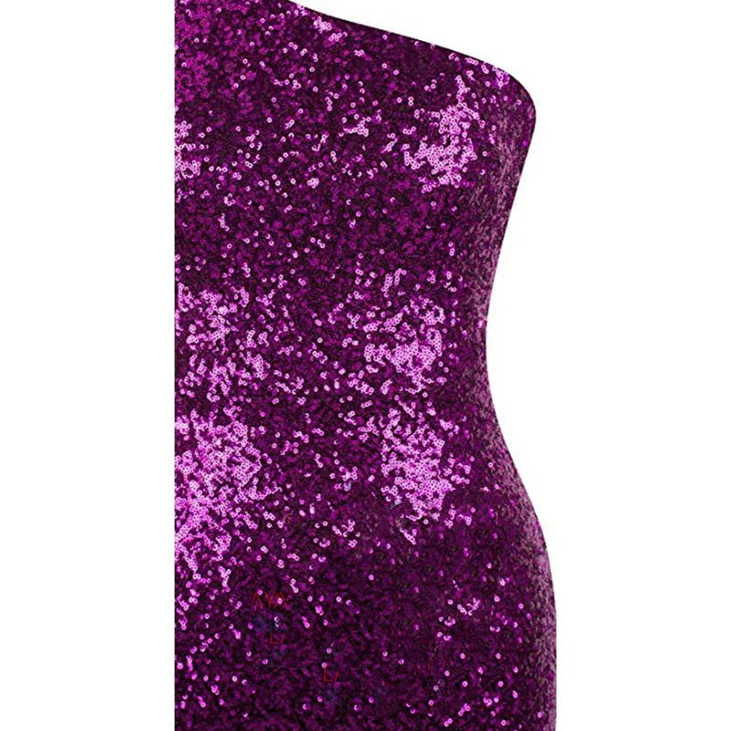 One Shoulder Fishtail Sequin Slim Fit Evening Dress - VAleG