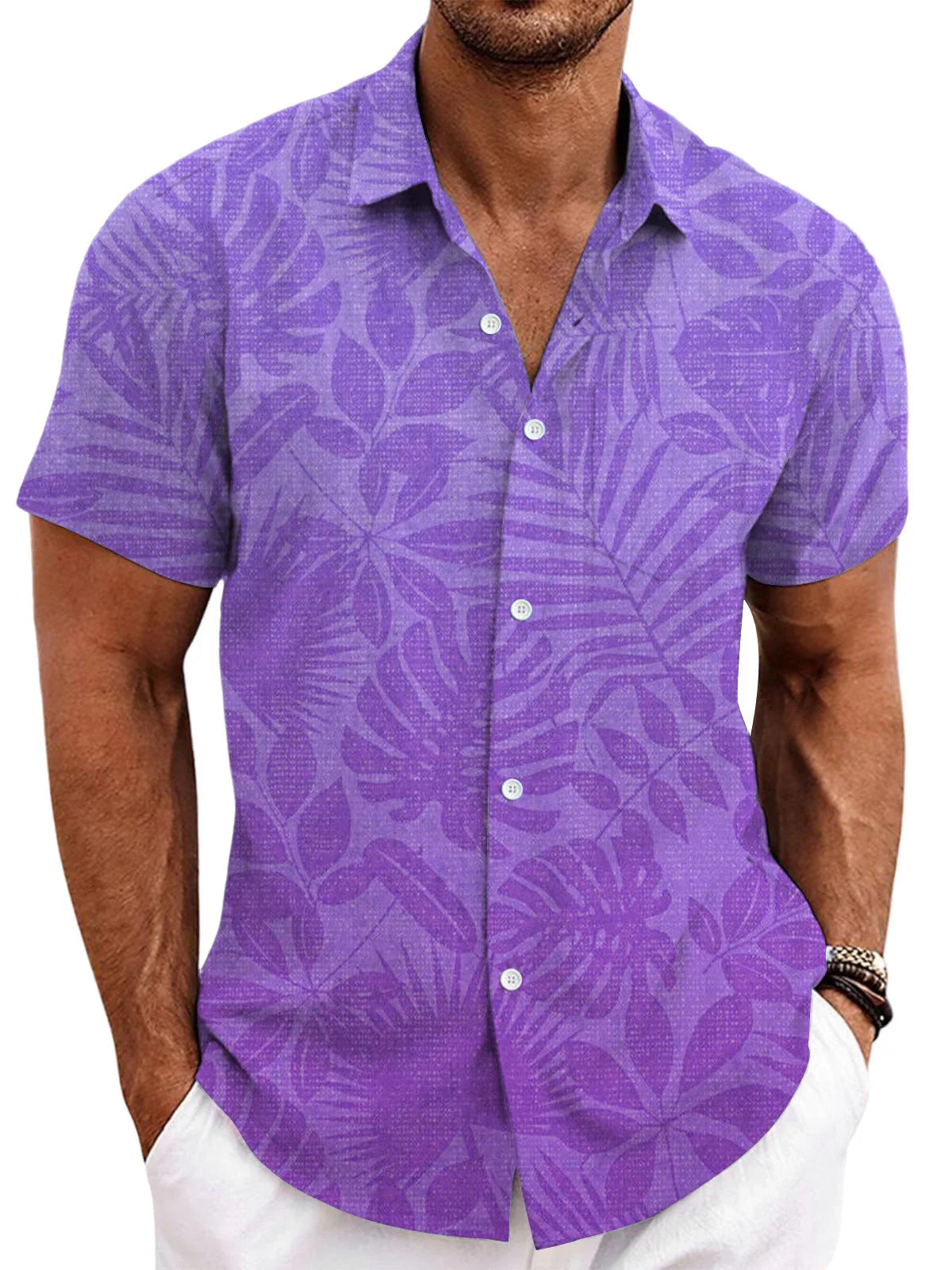 Solid Color Short Sleeve Cardigan Beach Shirt - VAleG