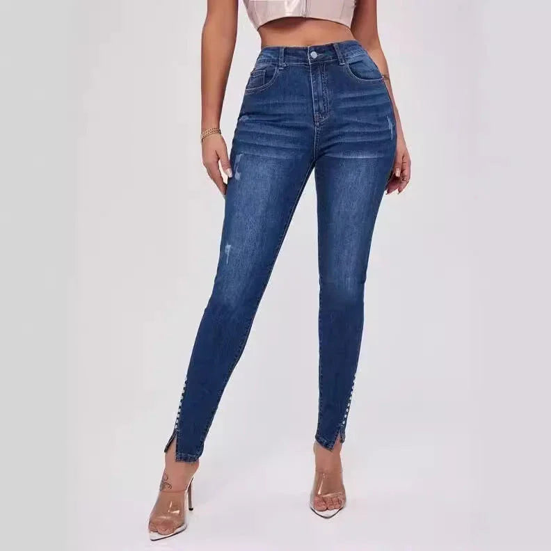Slim Fit Patchwork High Waist Stretch Jeans - VAleG