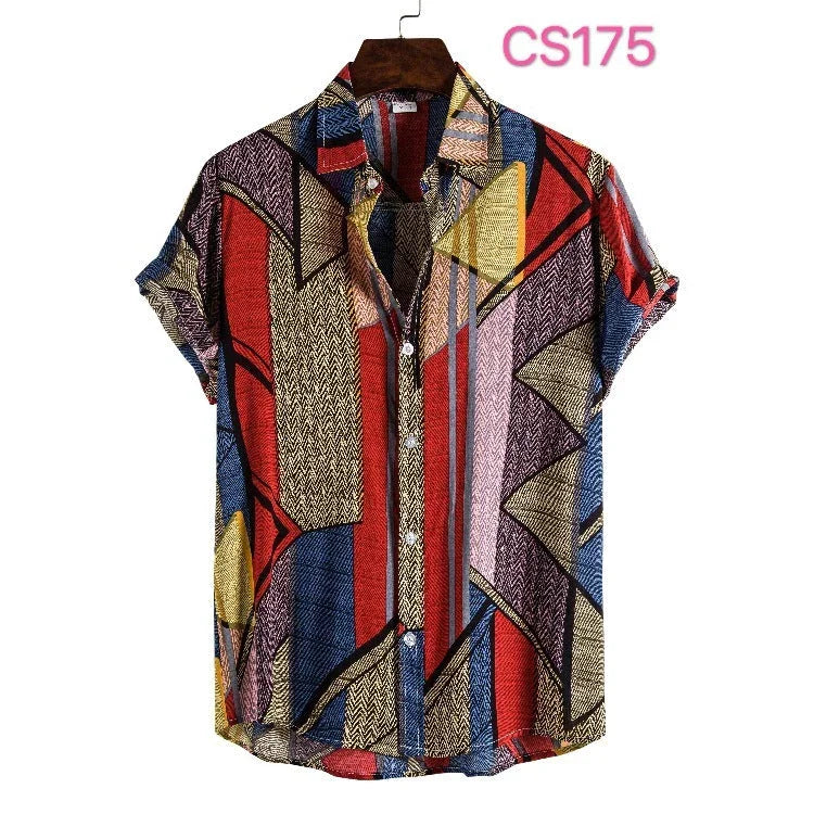 Printed Casual Men's Short-sleeved Shirt Lapel - VAleG