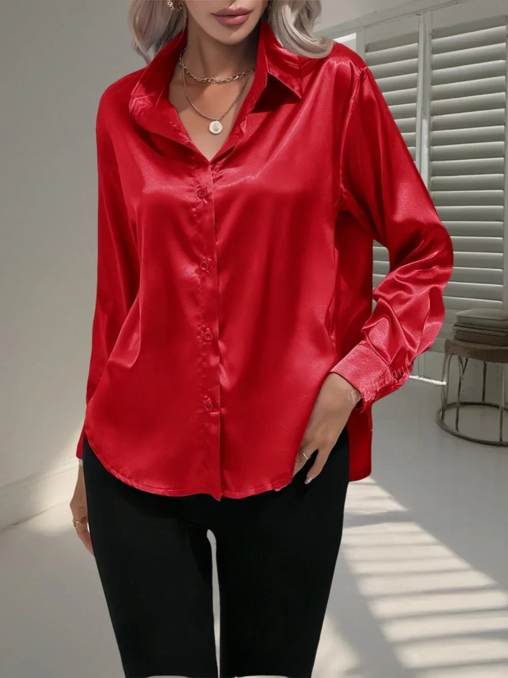 Women's Shirt Satin Silk-like Long Sleeve - VAleG