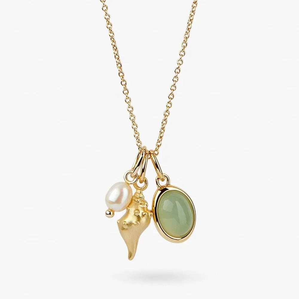 14K Gold-Plated Natural Crystal Conch Pendant Necklace - VAleG