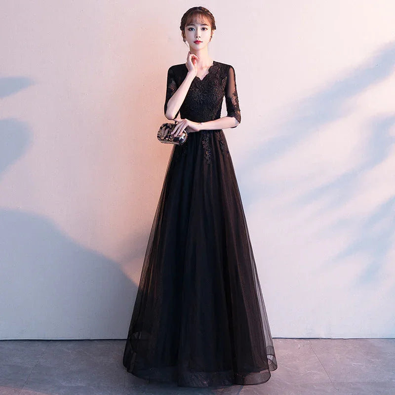 Banquet Elegant Long Black Ladies Annual Meeting Dress - VAleG