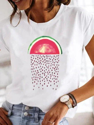 Women's Casual Short-sleeved Printed T-shirt - VAleG