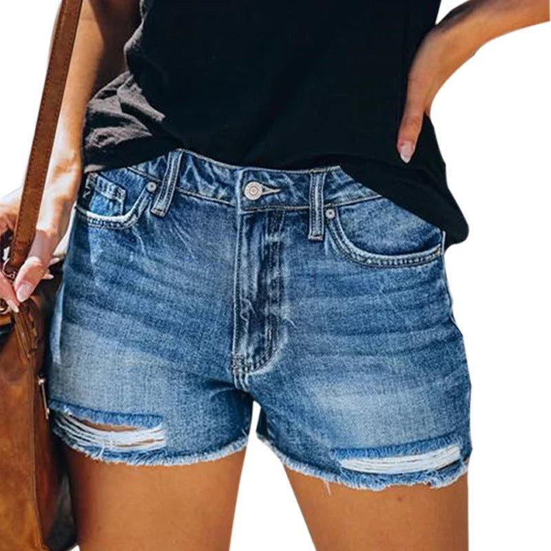 Summer Hole Denim Shorts Female Fringe Jeans - VAleG