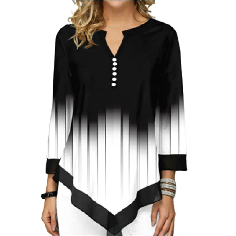 Long Sleeve V-Neck Loose Shirt Women's T-Shirt - VAleG