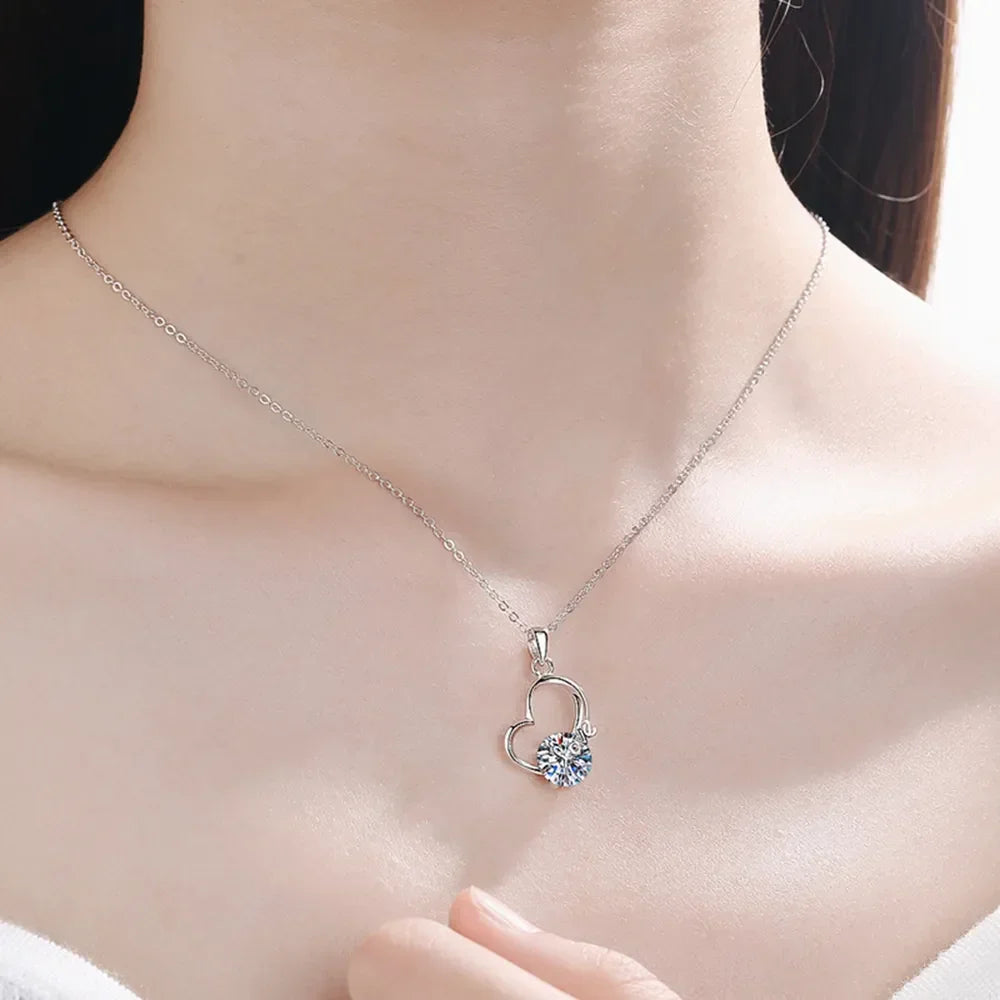 2 Carat Moissanite Heart 925 Sterling Silver Necklace - VAleG