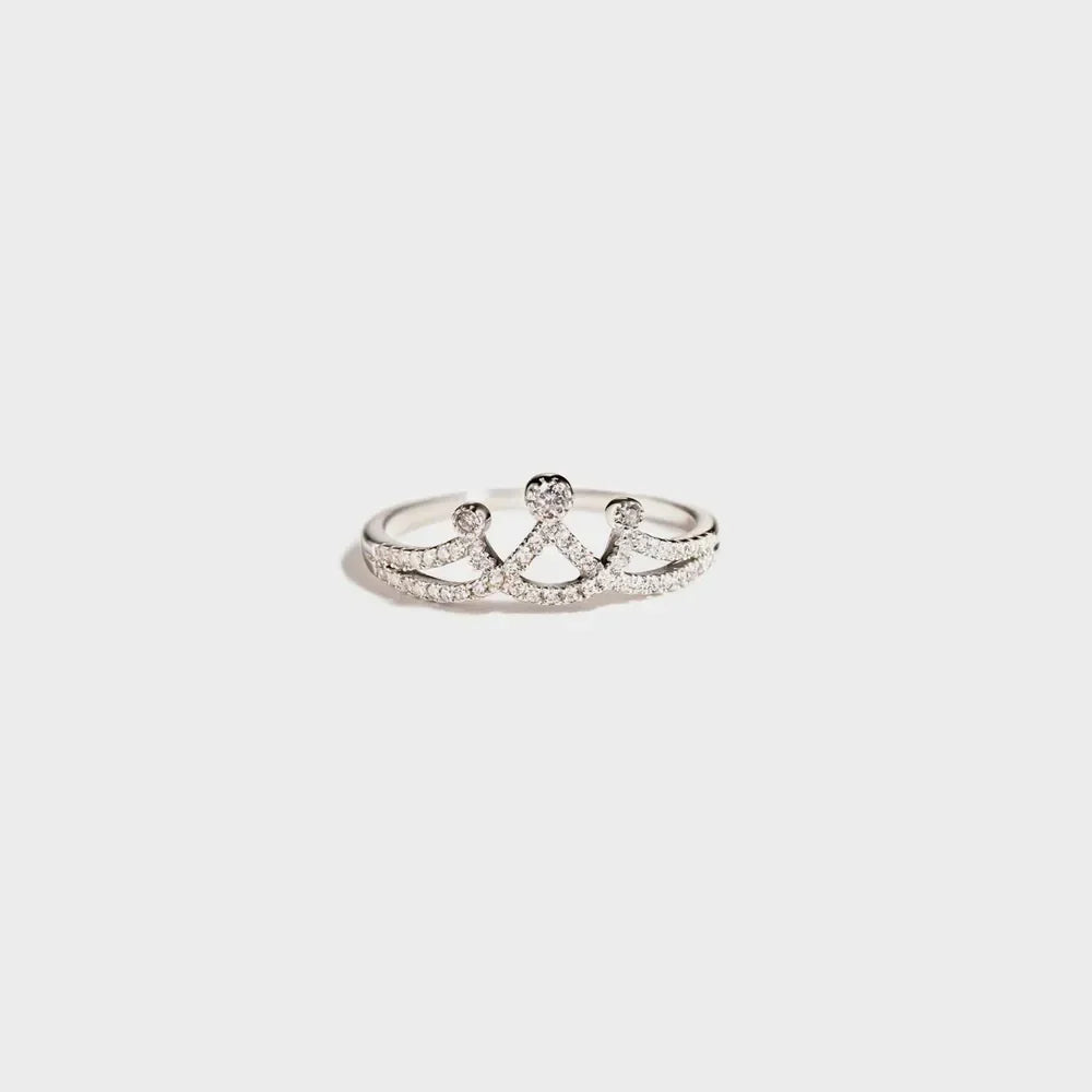 Crown Shape Inlaid Zircon 925 Sterling Silver Ring - VAleG