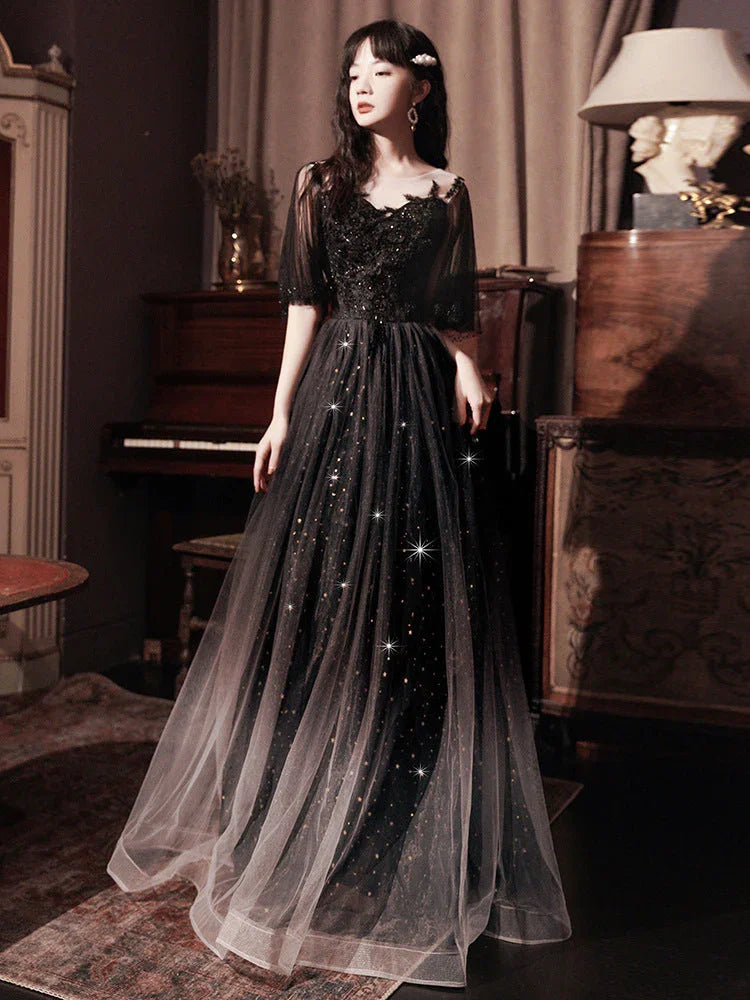 Spring Art Exam Black Xianqi Student Host Annual Party Dress - VAleG