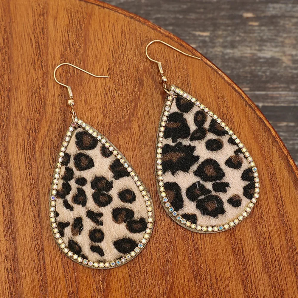 Zircon PU Leopard Teardrop Earrings - VAleG
