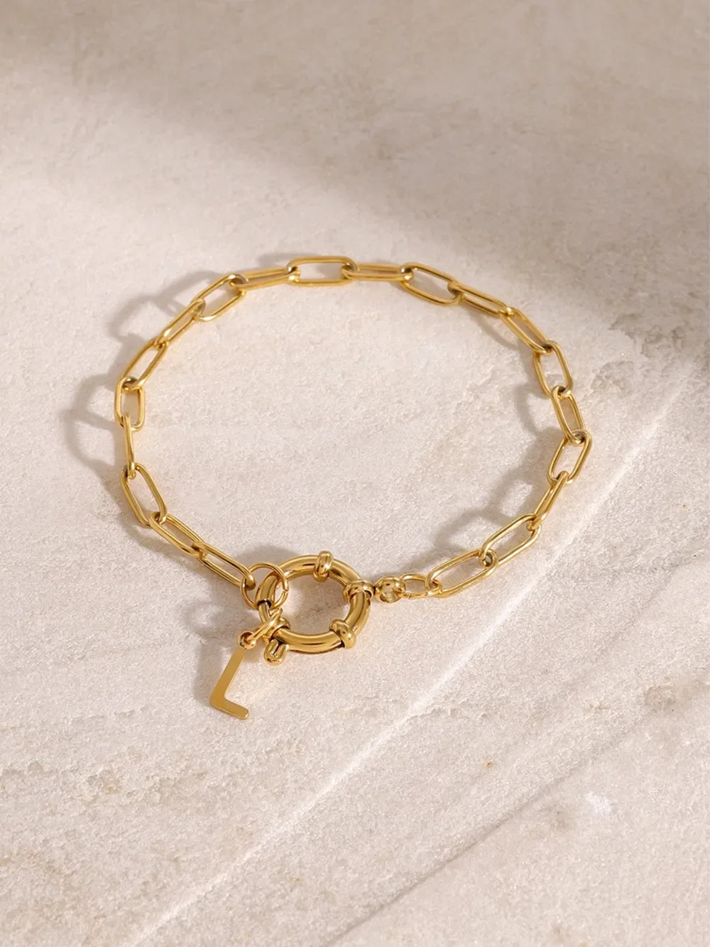 18K Gold-Plated Stainless Steel Letter L Bracelet - VAleG