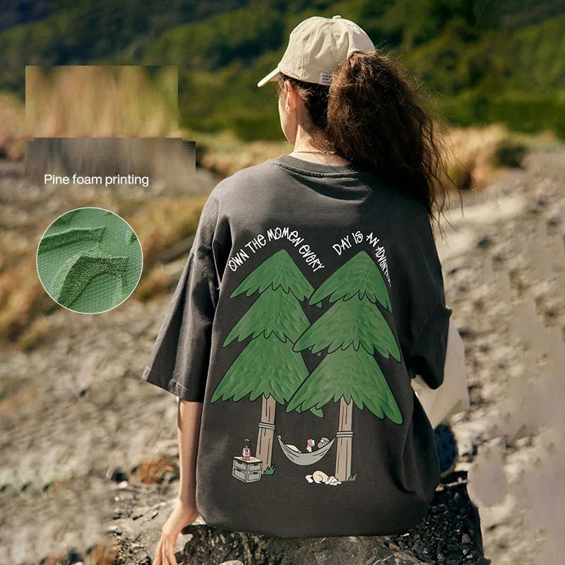 Pine Puff Print T-shirt Casual Pure Cotton - VAleG