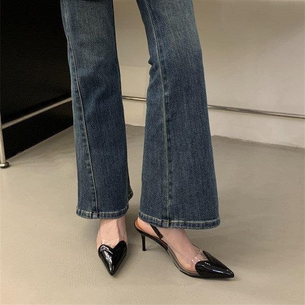 Women's Pointed Toe Transparent High Heels Buckle - VAleG