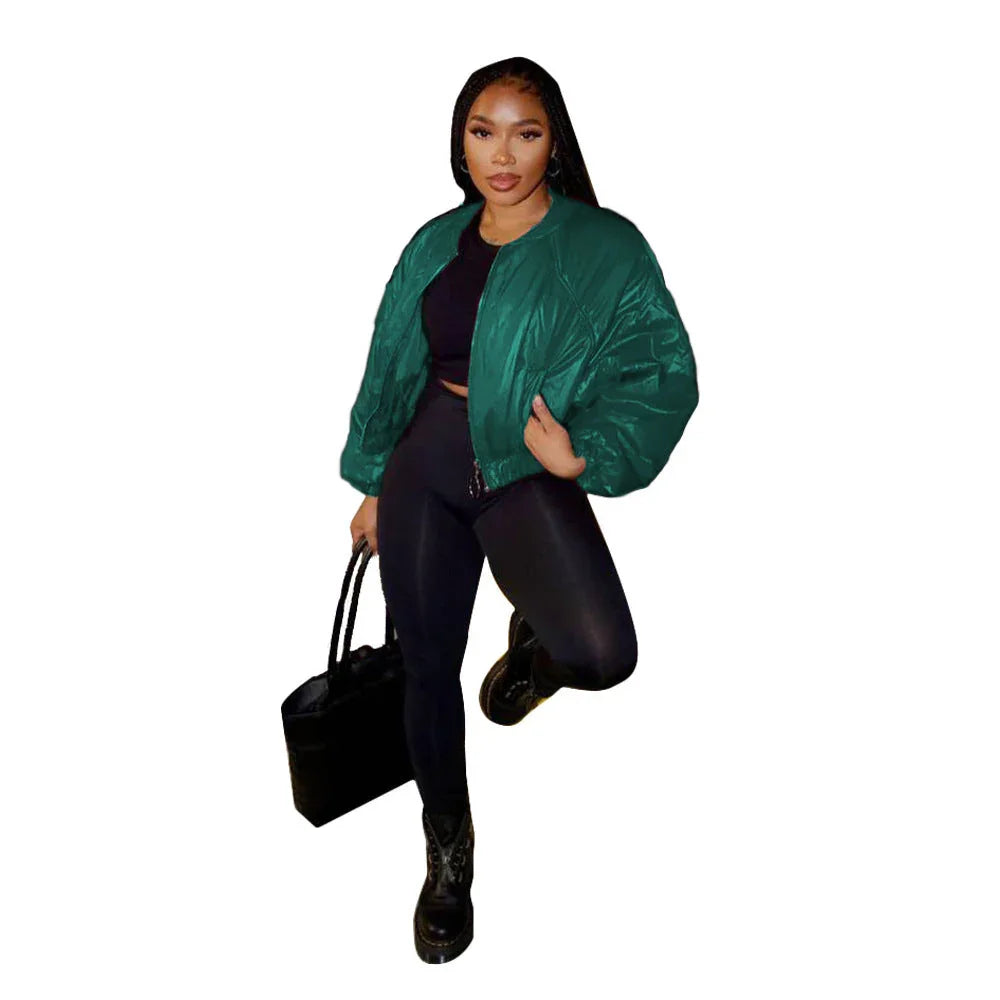 European And American Solid Color Women's Fashion Zipper Baseball Uniform - VAleG