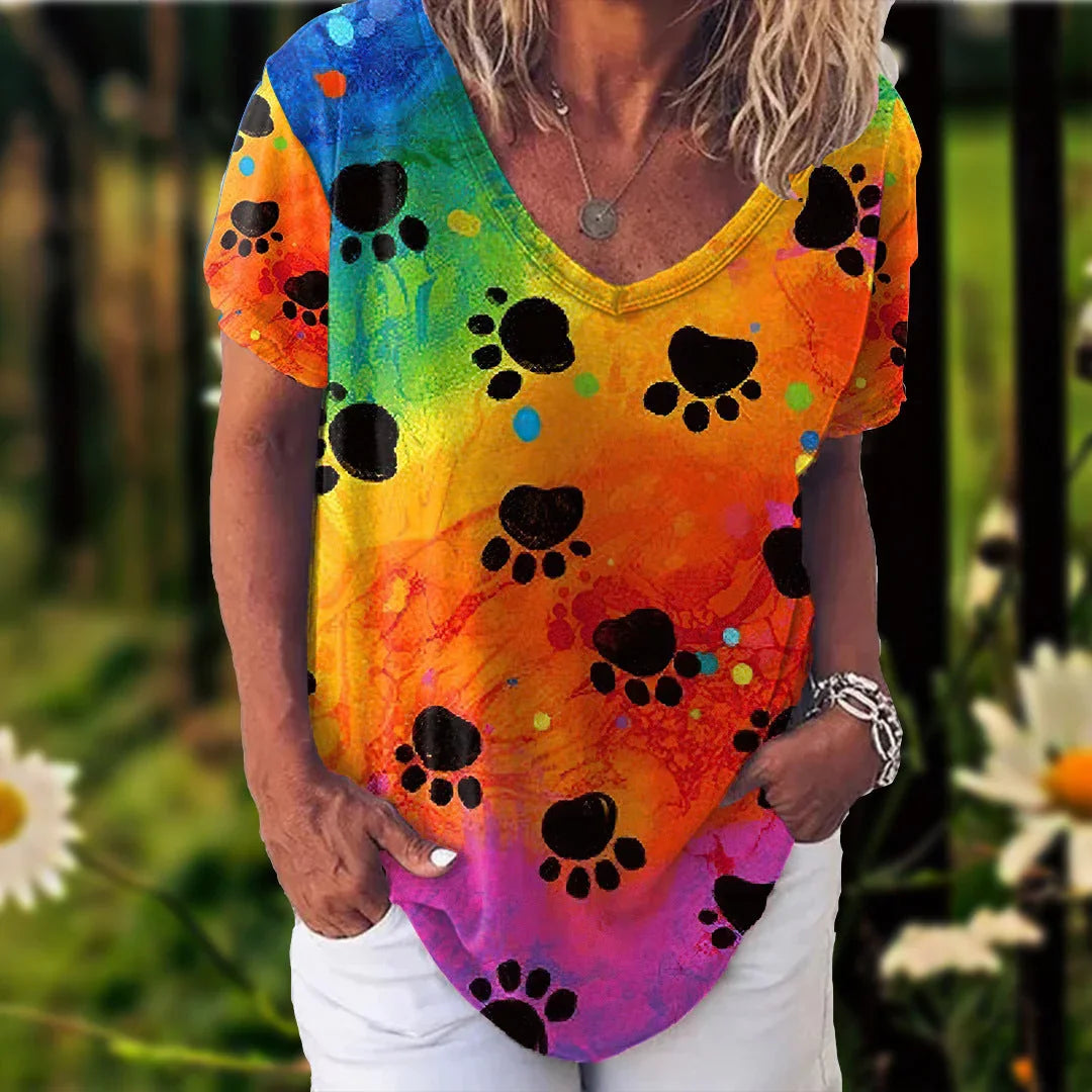 3D Printed Short Sleeve T-shirt Women's Casual Half V-neck T-shirt - VAleG