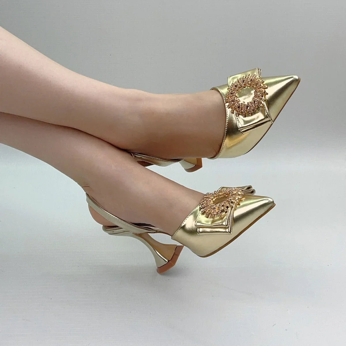European And American Pointed Toe Rhinestone Closed Toe Strap High Heel Sandals - VAleG