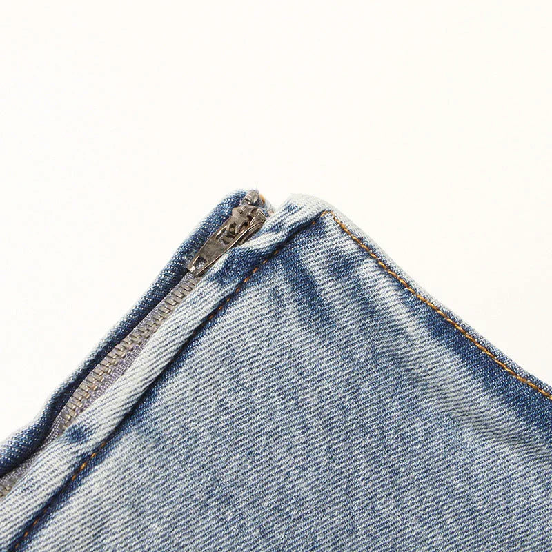Short Irregular Solid Color Women's Denim High Street Skirt Pants - VAleG