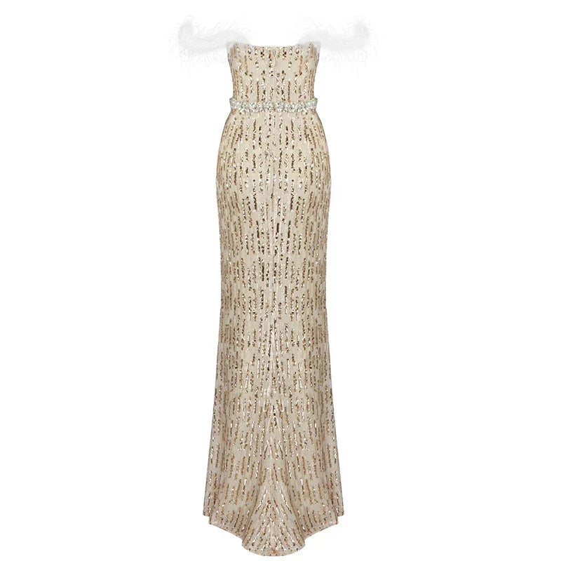 Feather Raglan Large Slit Sexy Fishtail Evening Dress - VAleG
