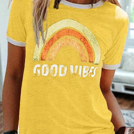 Women's Printed Round Neck Short Sleeve T-shirt - VAleG
